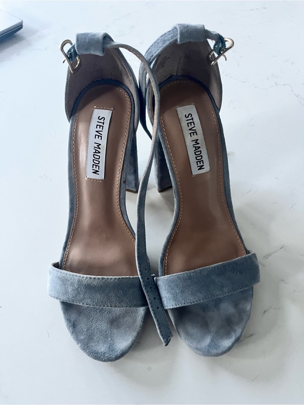 Steve Madden Powder Blue Suede Block Heel Sandals